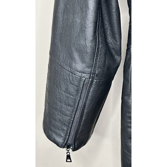 Vtg Danier Leather Coat Womens Y2K 90s Lined Zip Front Black Size Medium 14-16 - Picture 7 of 16